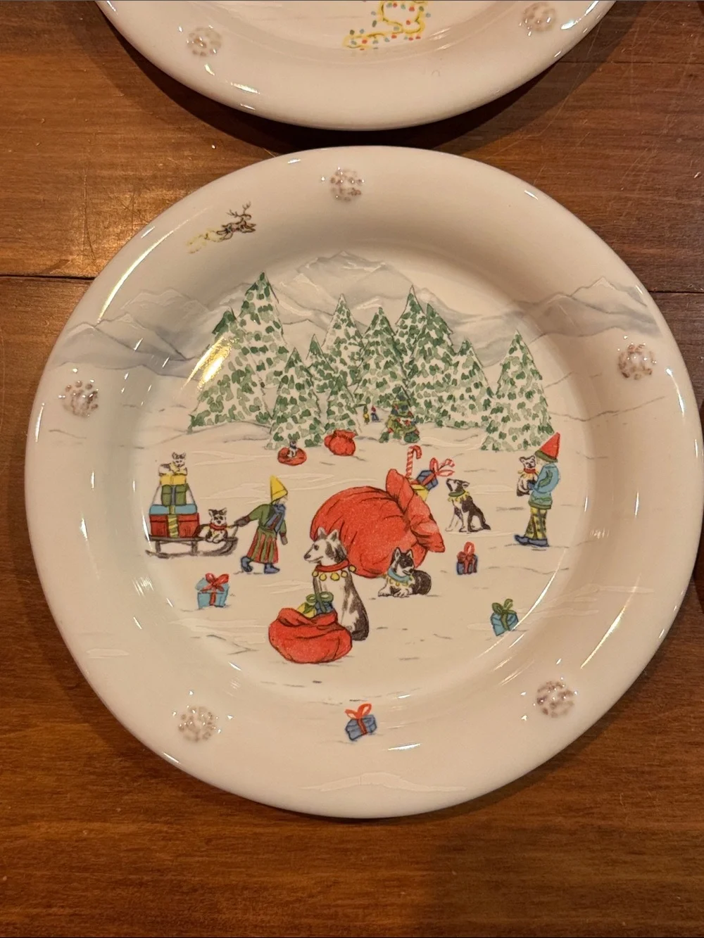 NIB RARE Retired Juliska B&T North Pole Cocktail Plates Set of 4 NEW Tree Deer